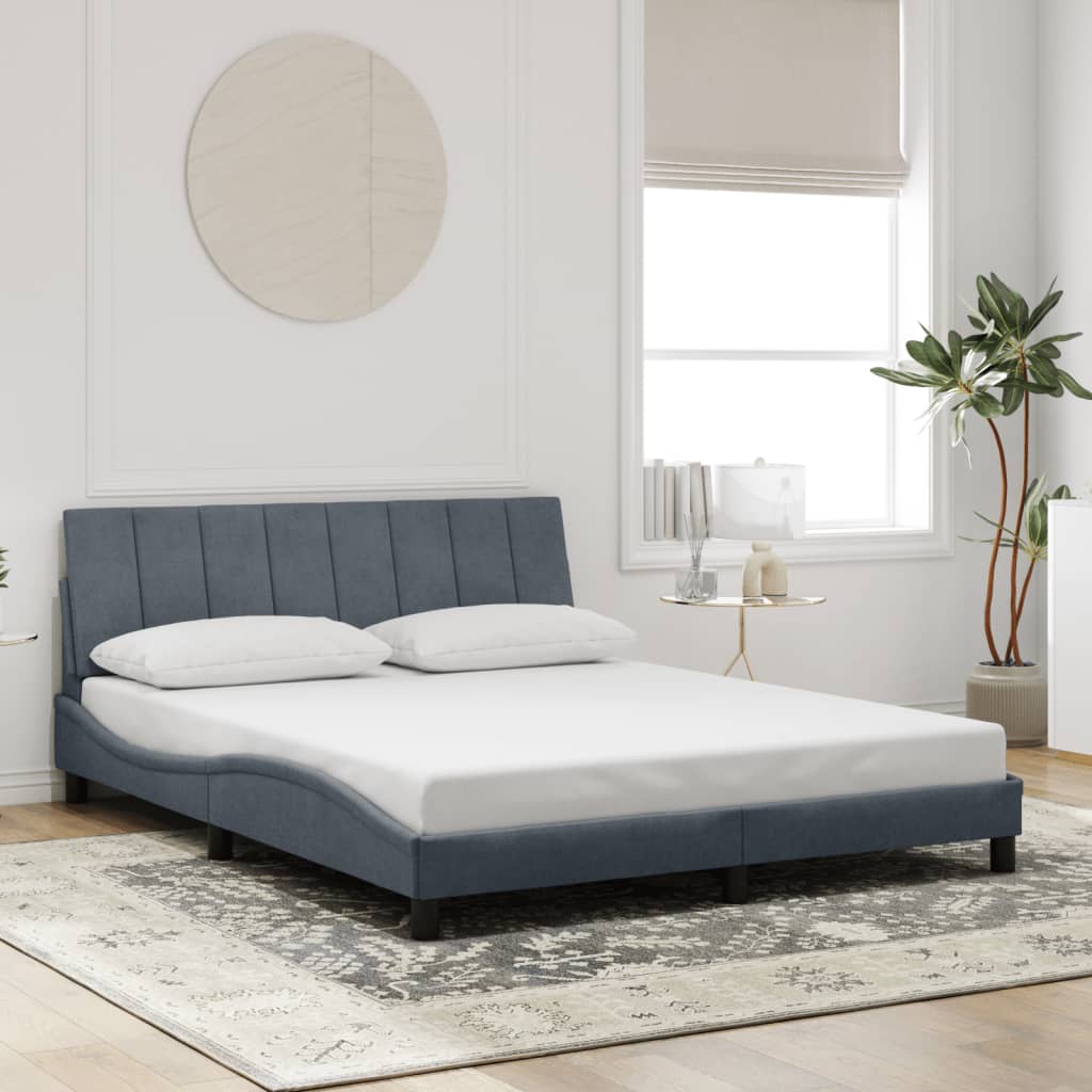 Bed Frame without Mattress "Hanko" Dark Grey 152x203 cm Queen Velvet