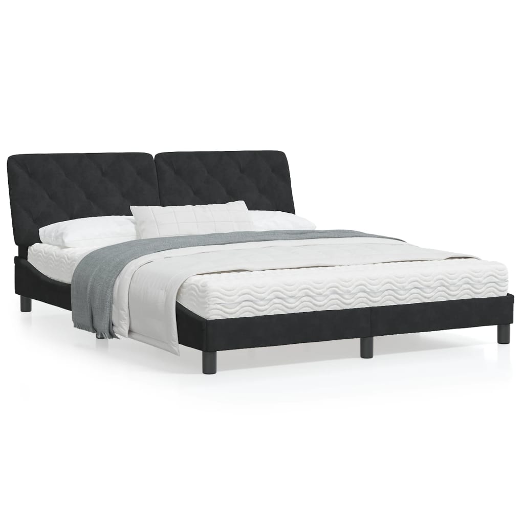 Bed Frame without Mattress Black 152x203 cm Queen Velvet