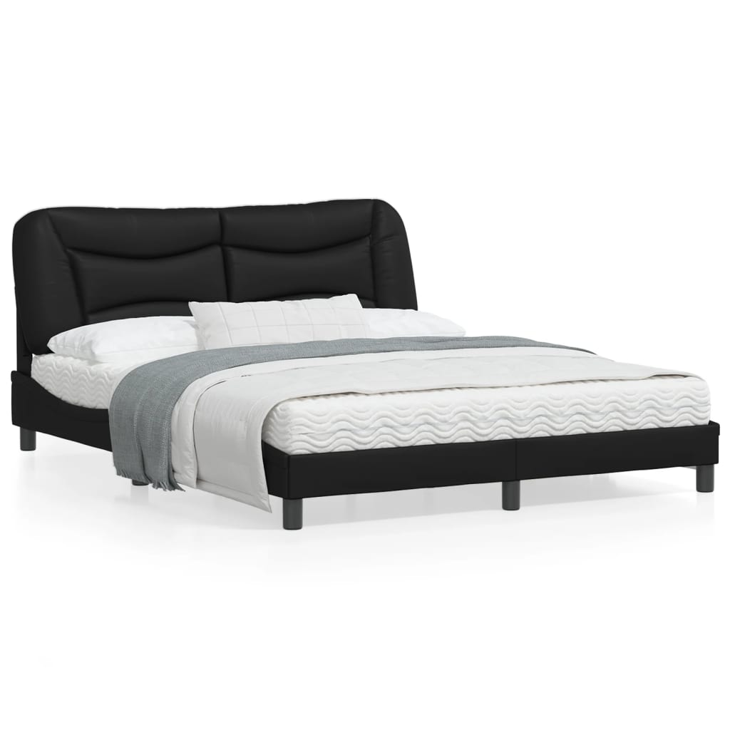 Bed Frame without Mattress "Hvar" Black 152x203 cm Queen Faux Leather