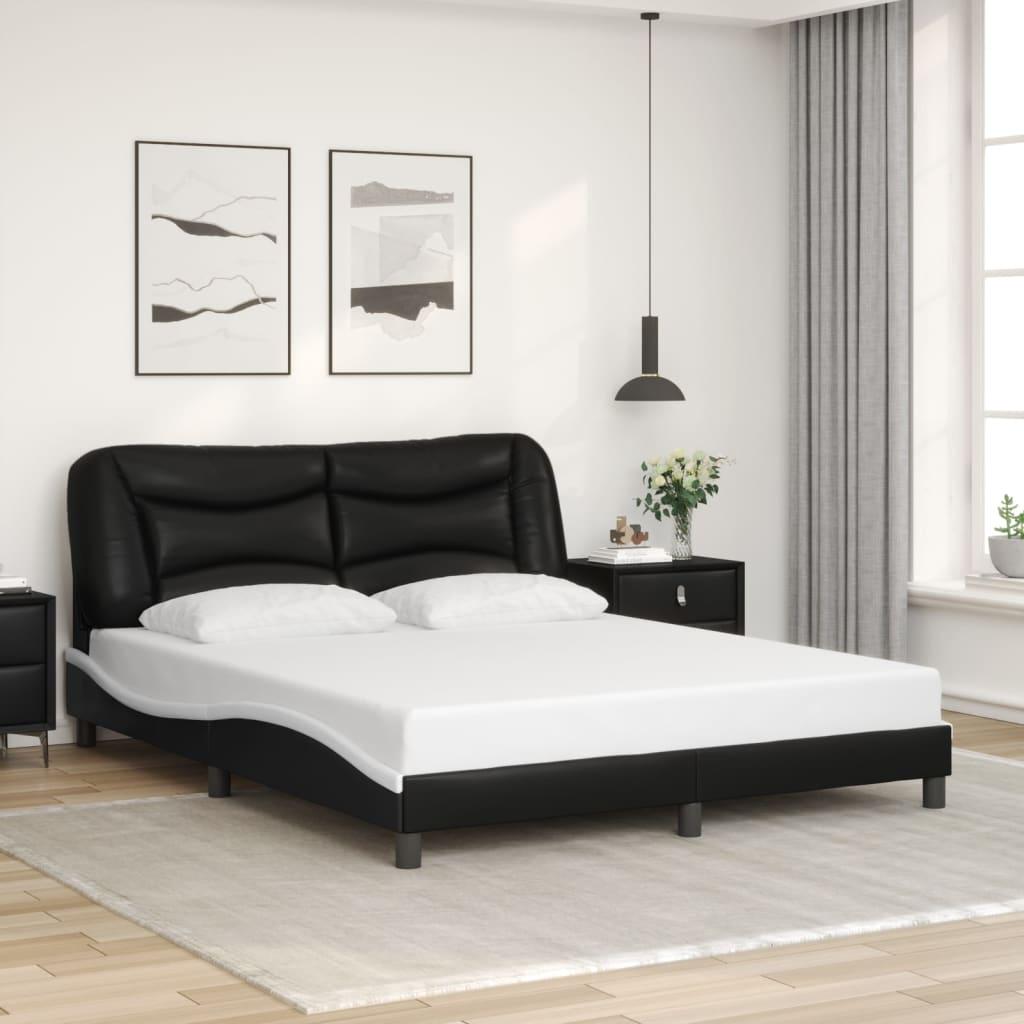 Bed Frame without Mattress "Hvar" Black and White 152x203 cm Queen Faux Leather