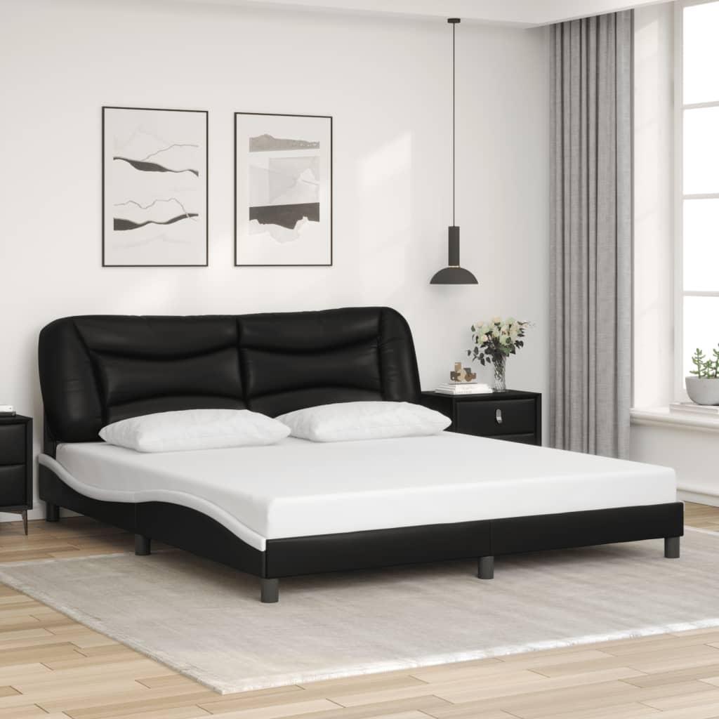 Bed Frame without Mattress Black and White 183x203 cm King Faux Leather