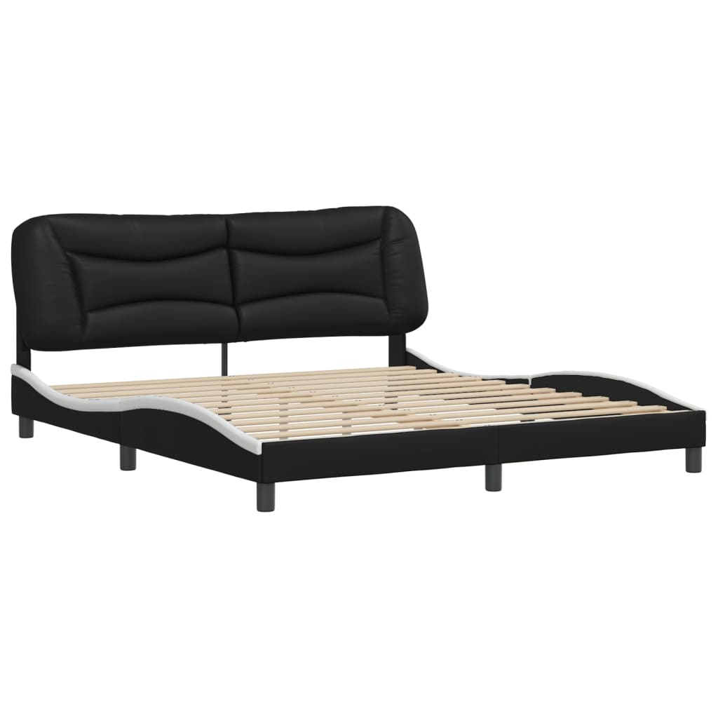 Bed Frame without Mattress "Hvar" Black and White 180x200 cm King Faux Leather