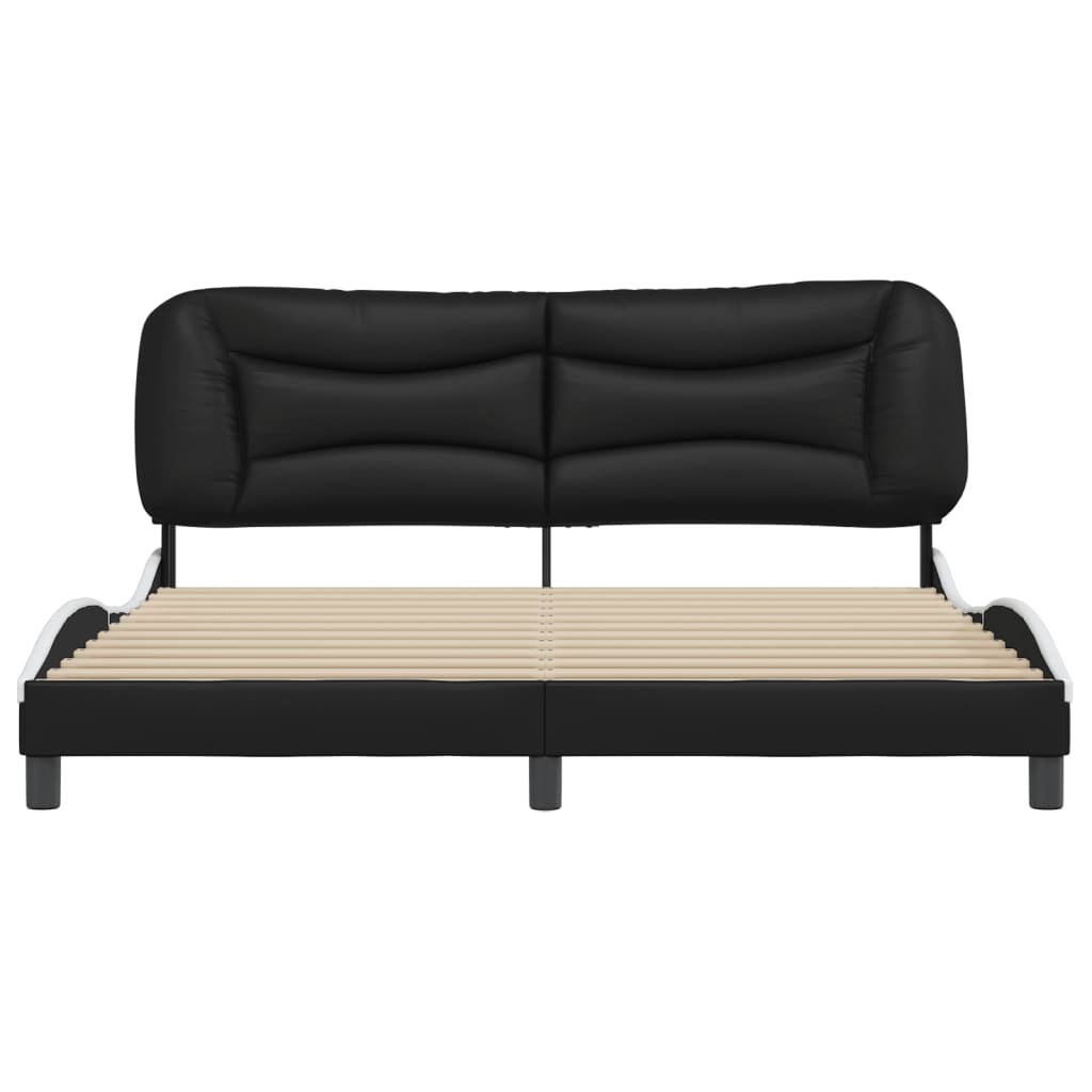Bed Frame without Mattress "Hvar" Black and White 180x200 cm King Faux Leather