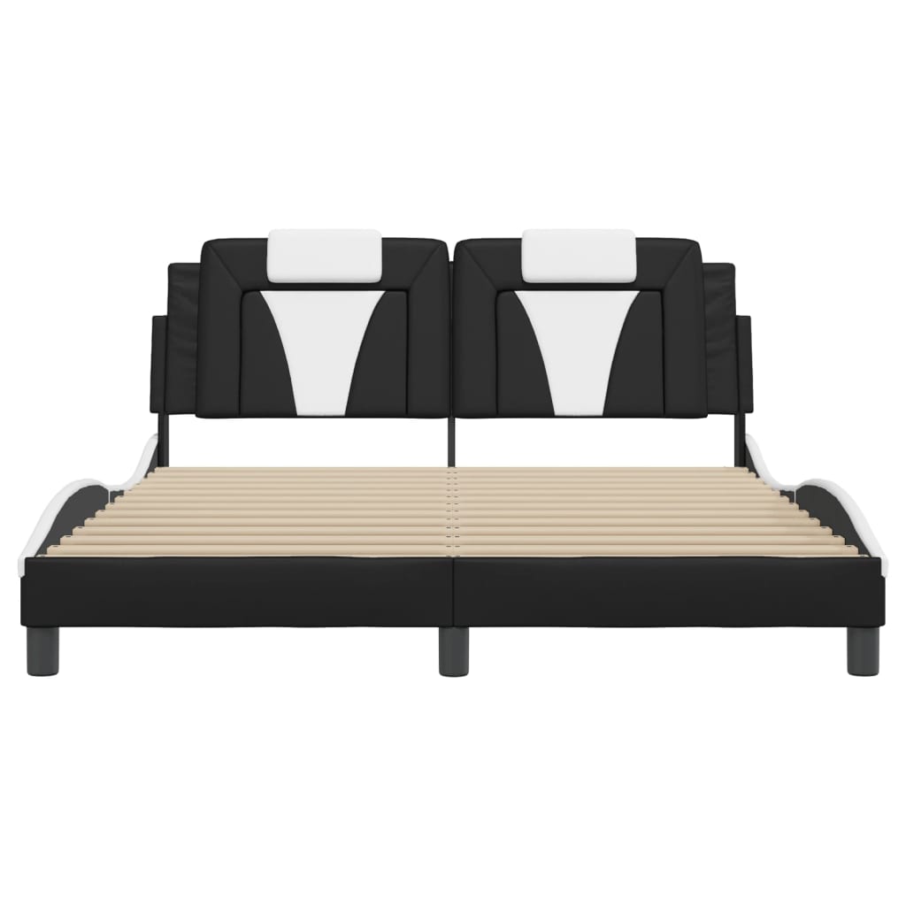 Bed Frame "Viana" without Mattress Black and White 152x203 cm Queen Faux Leather