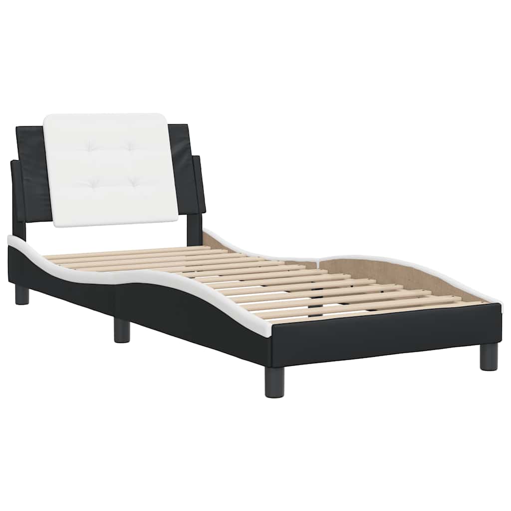 Bed Frame without Mattress "Zadar" Black and White 107x203 cm King Single Fabric