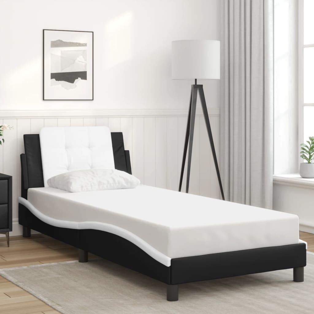 Bed Frame without Mattress Black and White 107x203 cm King Single Faux Leather