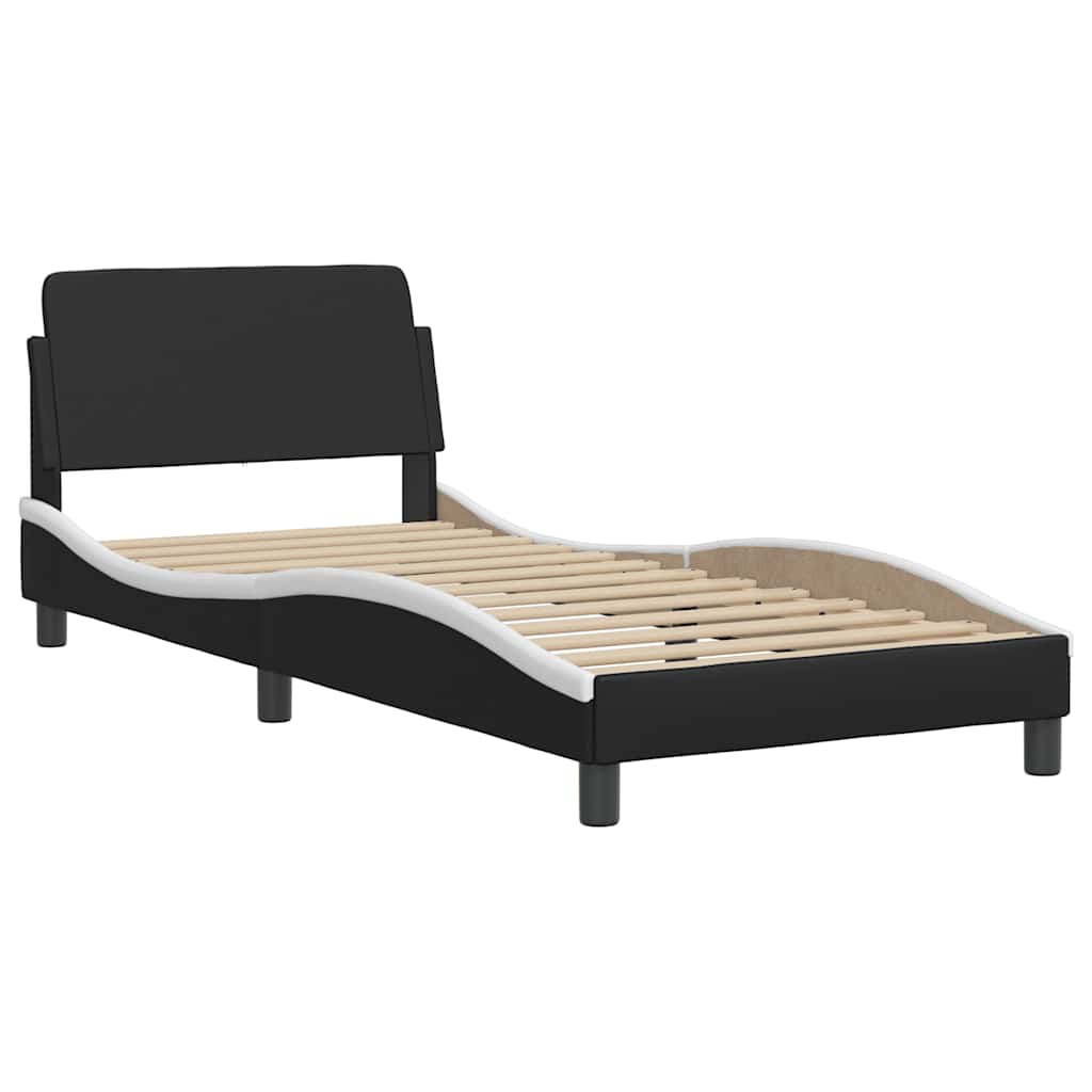 Bed Frame without Mattress "Zadar" Black and White 107x203 cm King Single Fabric