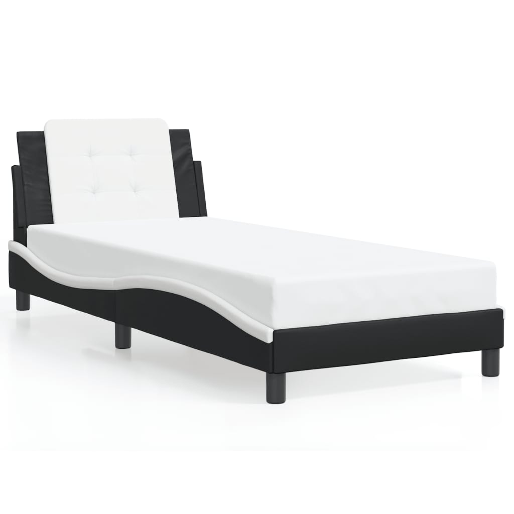 Bed Frame without Mattress Black and White 107x203 cm King Single Faux Leather