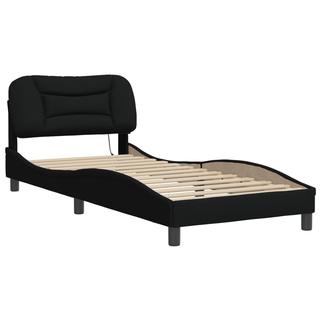 Bed Frame with LED without Mattress "Hvar" Black 90x190 cm Fabric
