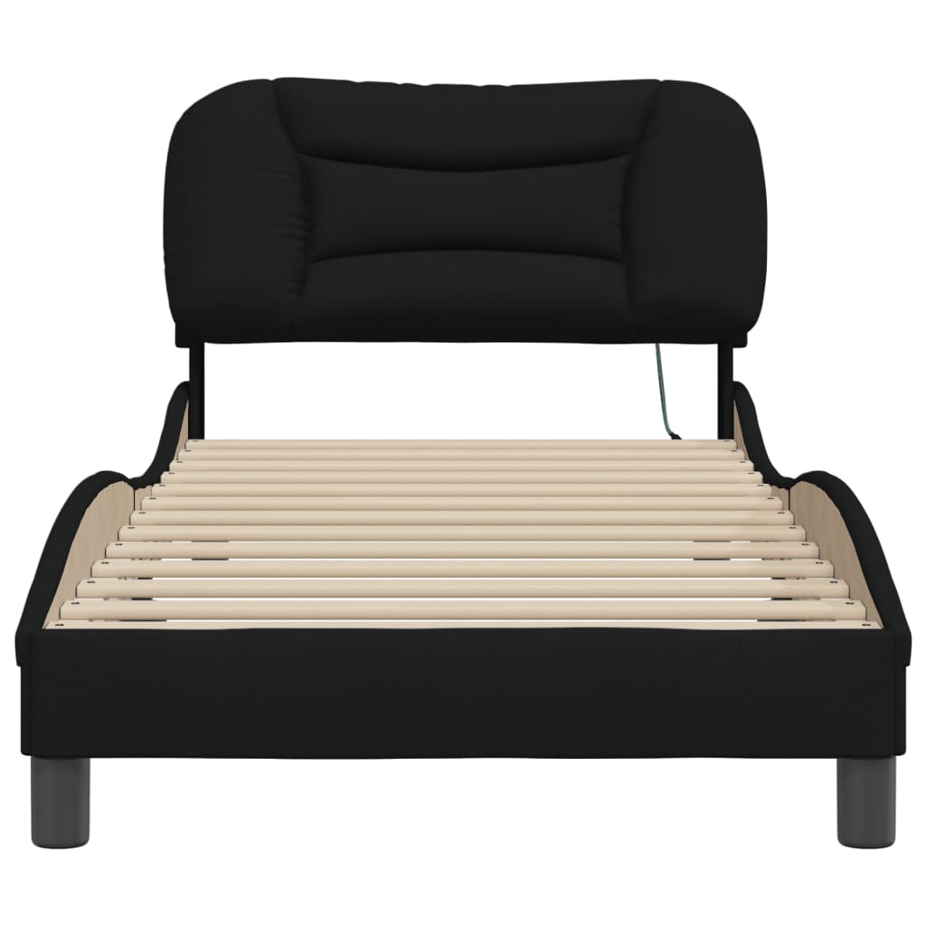 Bed Frame with LED without Mattress "Hvar" Black 90x190 cm Fabric