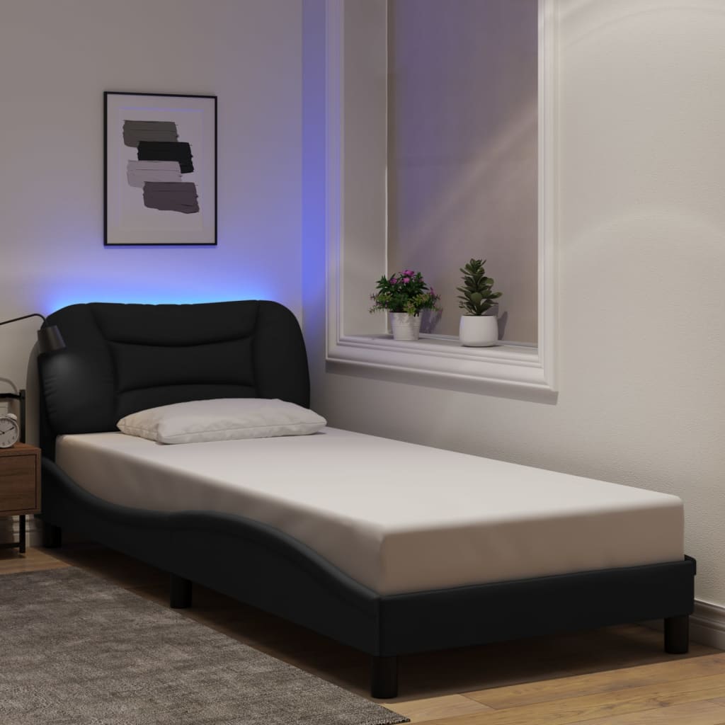 Bed Frame with LED without Mattress &quot;Hvar&quot; Black 90x190 cm Fabric