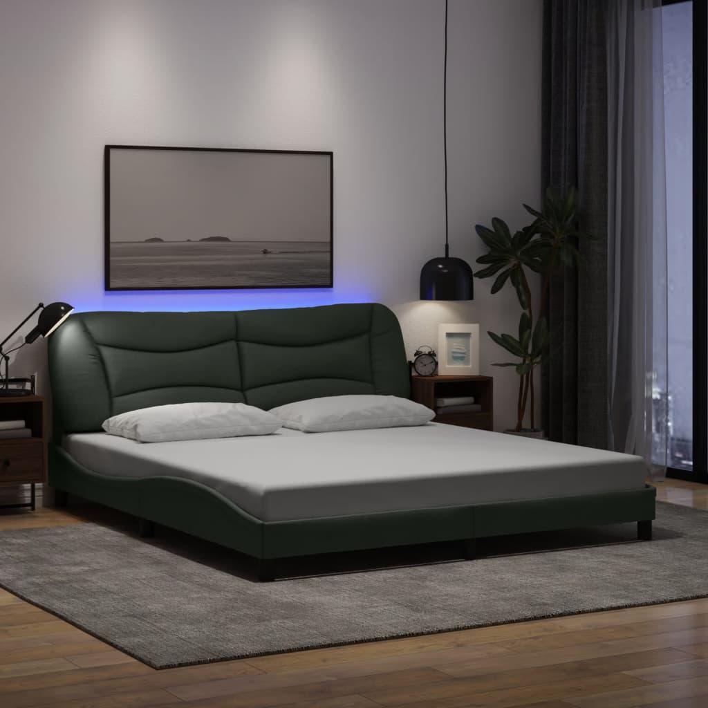 Bed Frame with LED without Mattress "Hvar" Dark Grey 180x200 cm King Fabric
