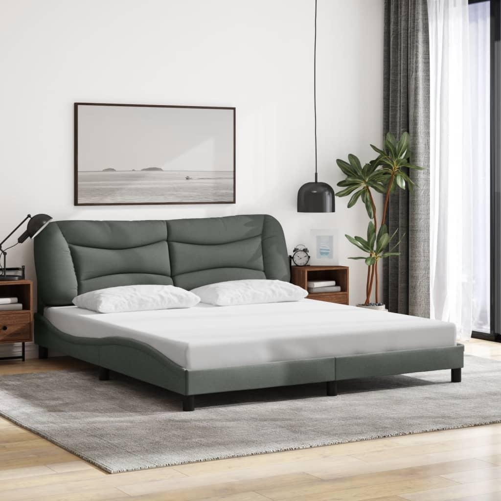 Bed Frame with LED without Mattress "Hvar" Dark Grey 180x200 cm King Fabric