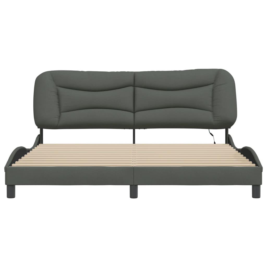 Bed Frame with LED without Mattress "Hvar" Dark Grey 180x200 cm King Fabric