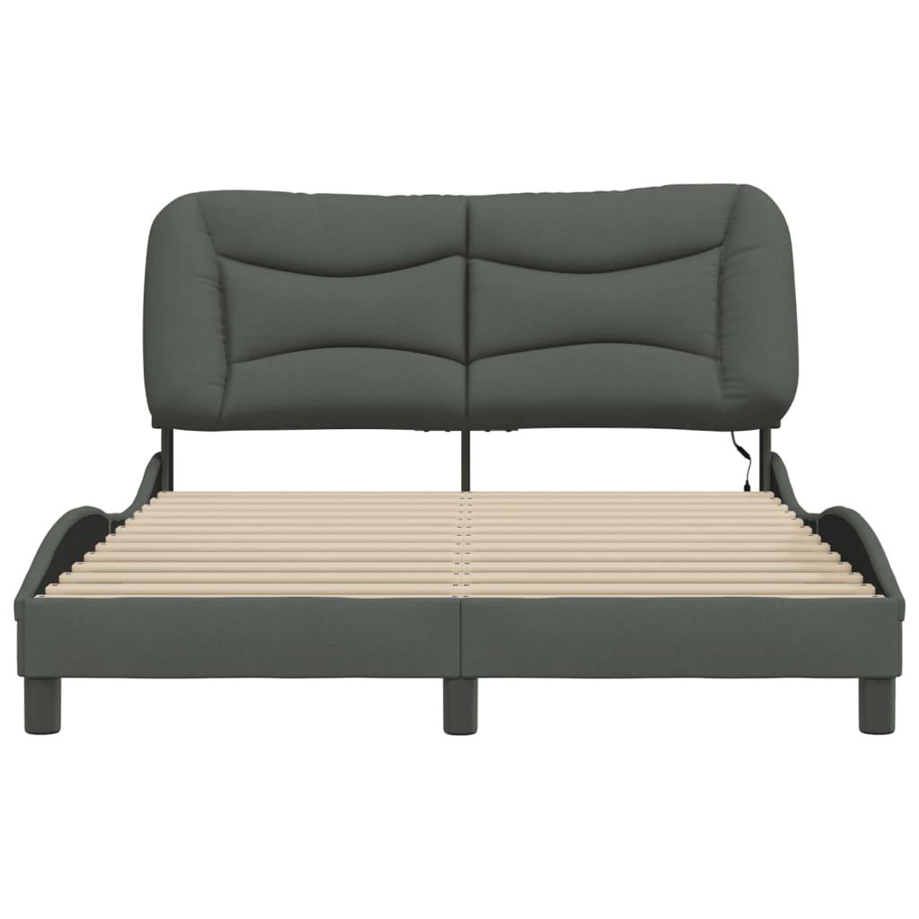 Bed Frame with LED without Mattress Dark Grey 137x187 cm Double Fabric