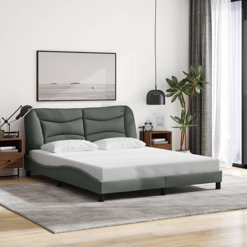 Bed Frame with LED without Mattress "Hvar" Dark Grey 152x203 cm Queen Fabric