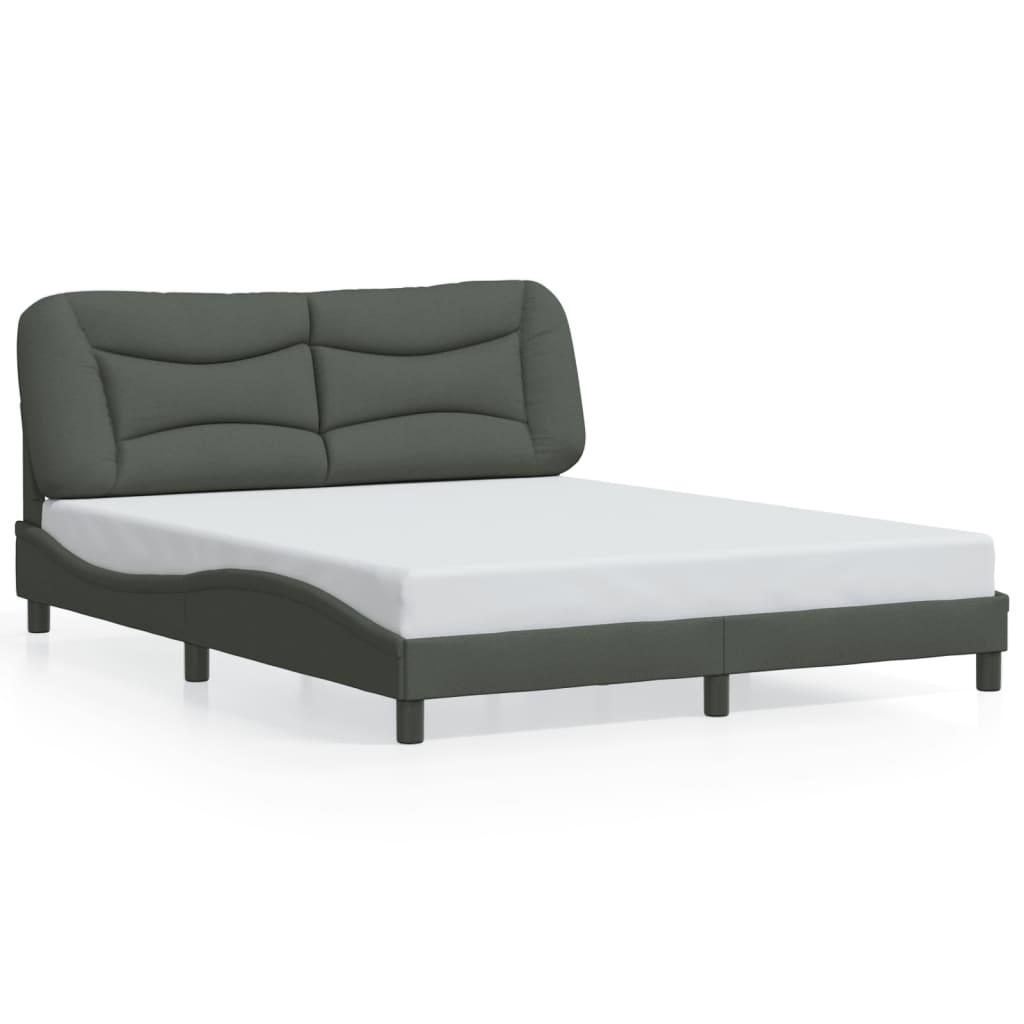 Bed Frame with LED without Mattress "Hvar" Dark Grey 152x203 cm Queen Fabric