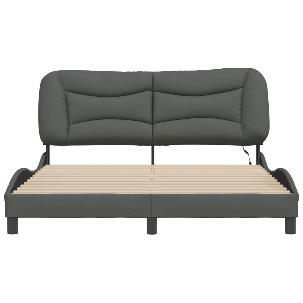 Bed Frame with LED without Mattress "Hvar" Dark Grey 152x203 cm Queen Fabric