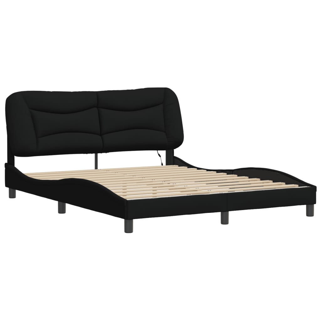 Bed Frame with LED without Mattress "Hvar" Black 152x203 cm Queen Fabric