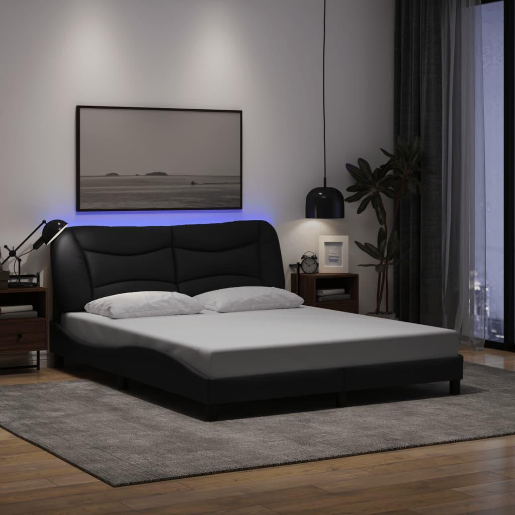 Bed Frame with LED without Mattress "Hvar" Black 152x203 cm Queen Fabric