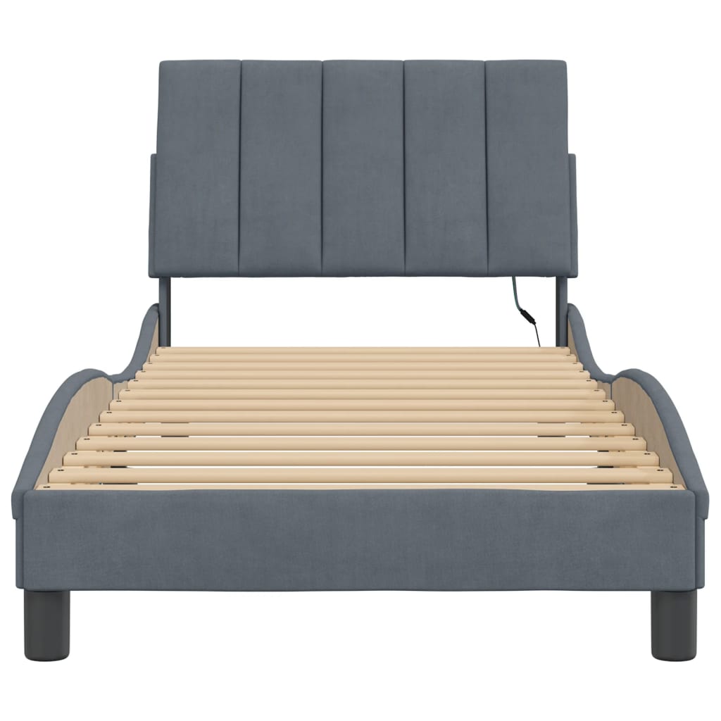 Bed Frame with LED without Mattress "Hanko" Dark Grey 90x190 cm Velvet