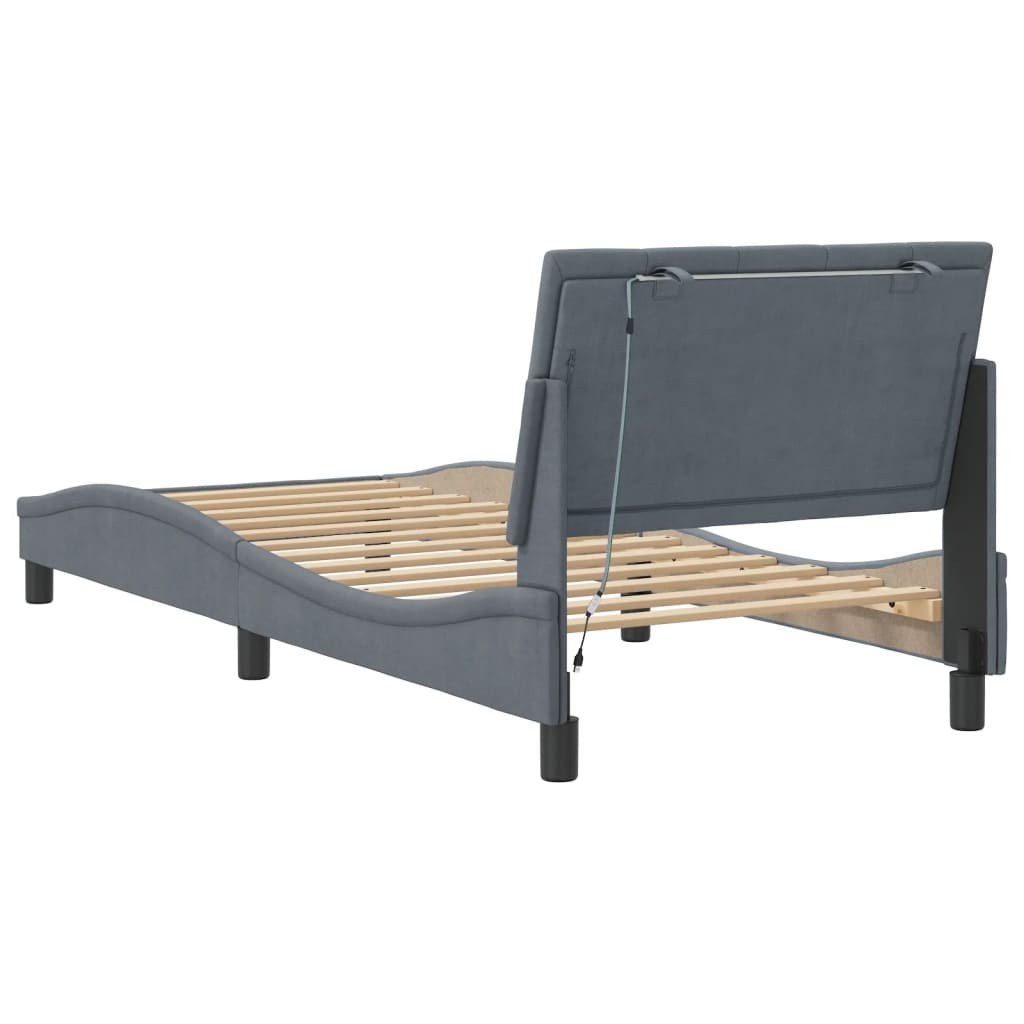Bed Frame with LED without Mattress "Hanko" Dark Grey 90x190 cm Velvet