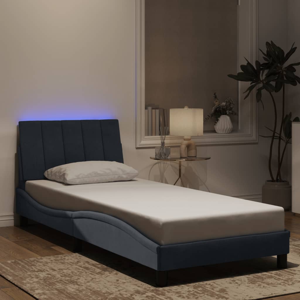 Bed Frame with LED without Mattress &quot;Hanko&quot; Dark Grey 90x190 cm Velvet