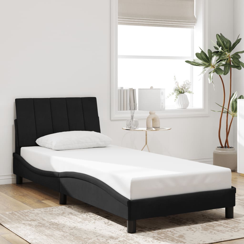 Bed Frame with LED without Mattress "Hanko" Black 90x190 cm Velvet