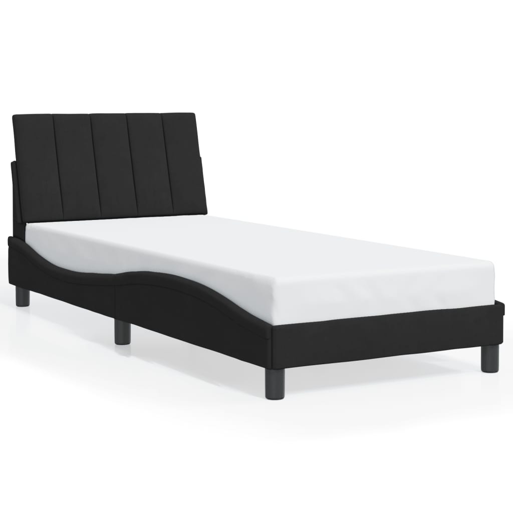Bed Frame with LED without Mattress "Hanko" Black 90x190 cm Velvet