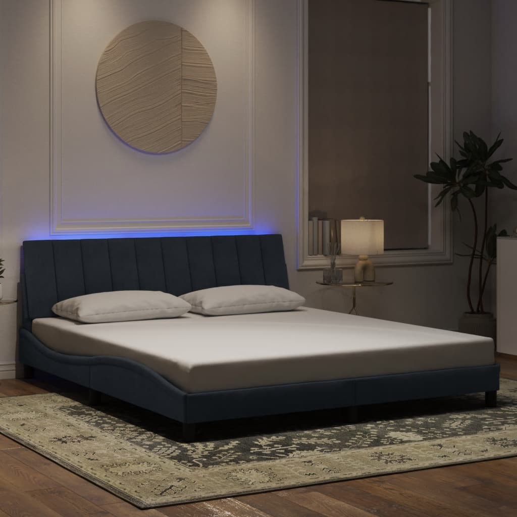 Bed Frame with LED without Mattress &quot;Hanko&quot; Dark Grey 180x200 cm King Velvet