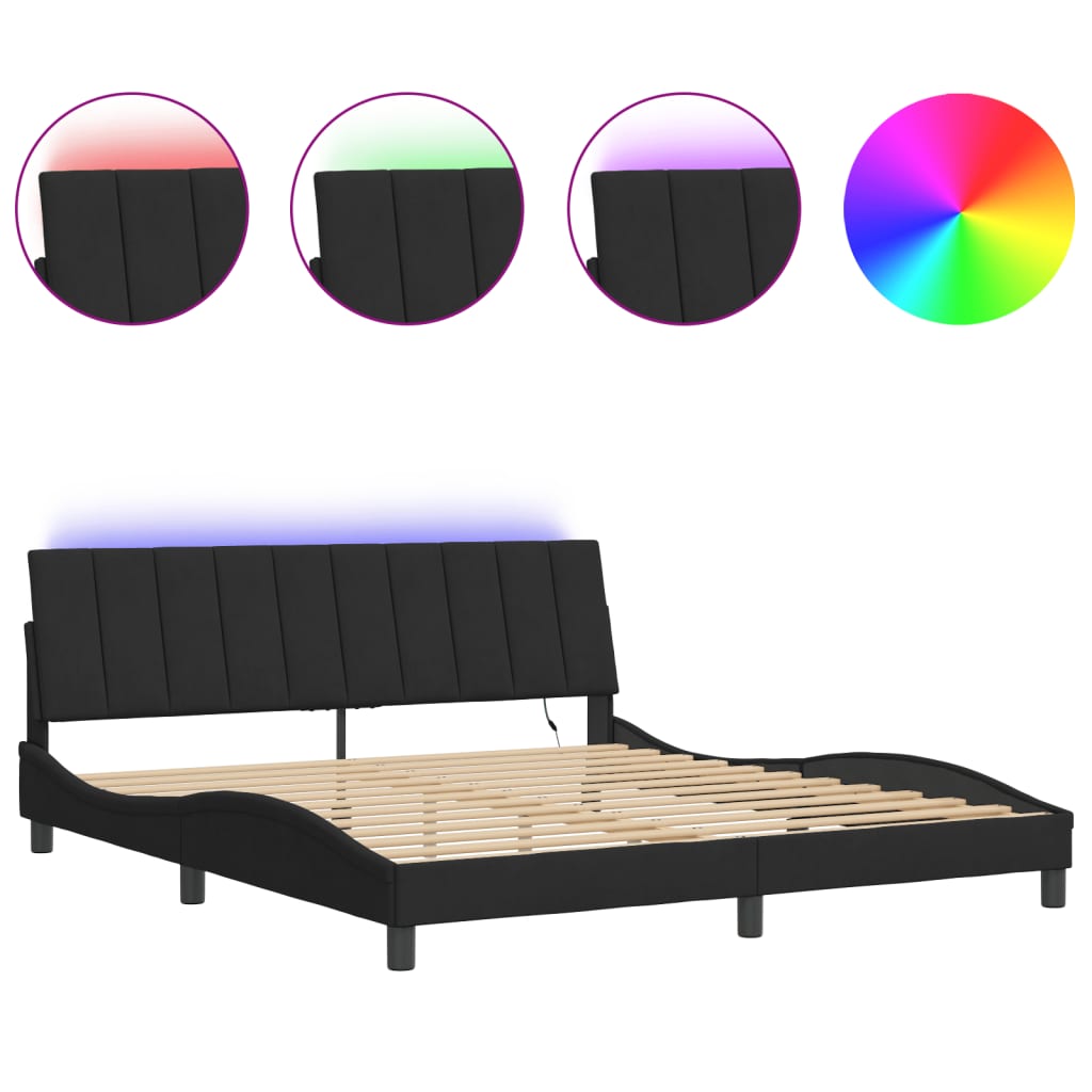 Bed Frame with LED without Mattress "Hanko" Black 180x200 cm King Velvet
