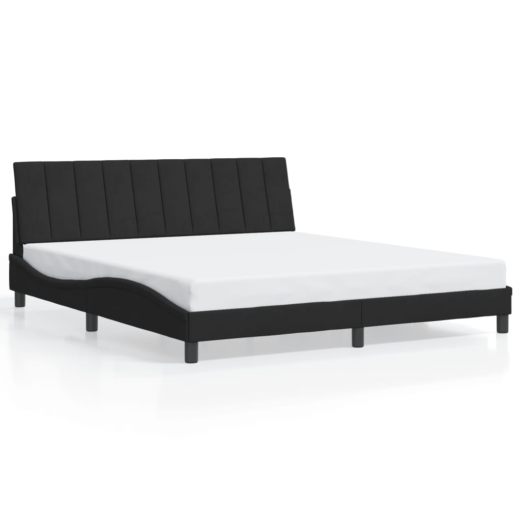 Bed Frame with LED without Mattress "Hanko" Black 180x200 cm King Velvet