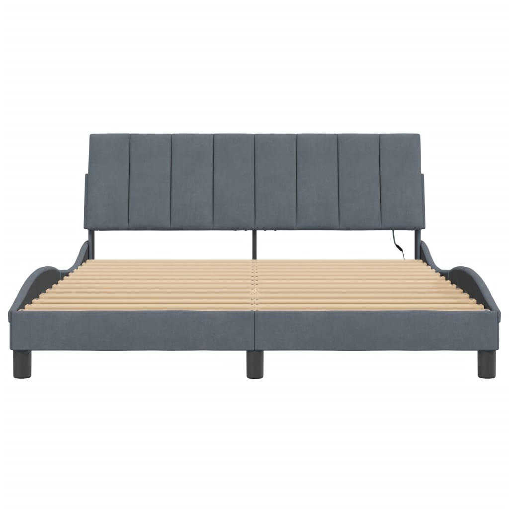 Bed Frame with LED without Mattress "Hanko" Dark Grey 152x203 cm Queen Velvet