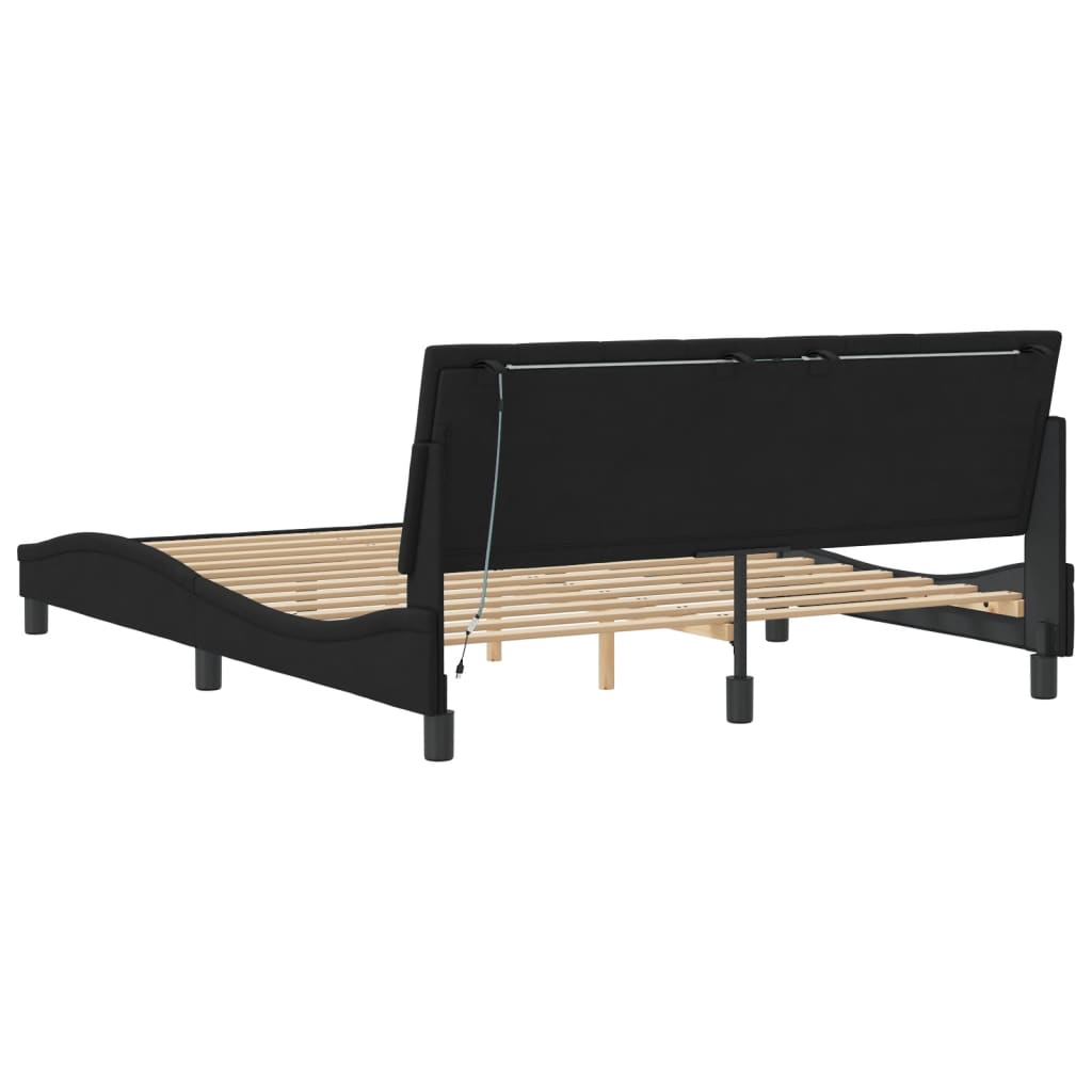 Bed Frame with LED without Mattress "Hanko" Black 152x203 cm Queen Velvet