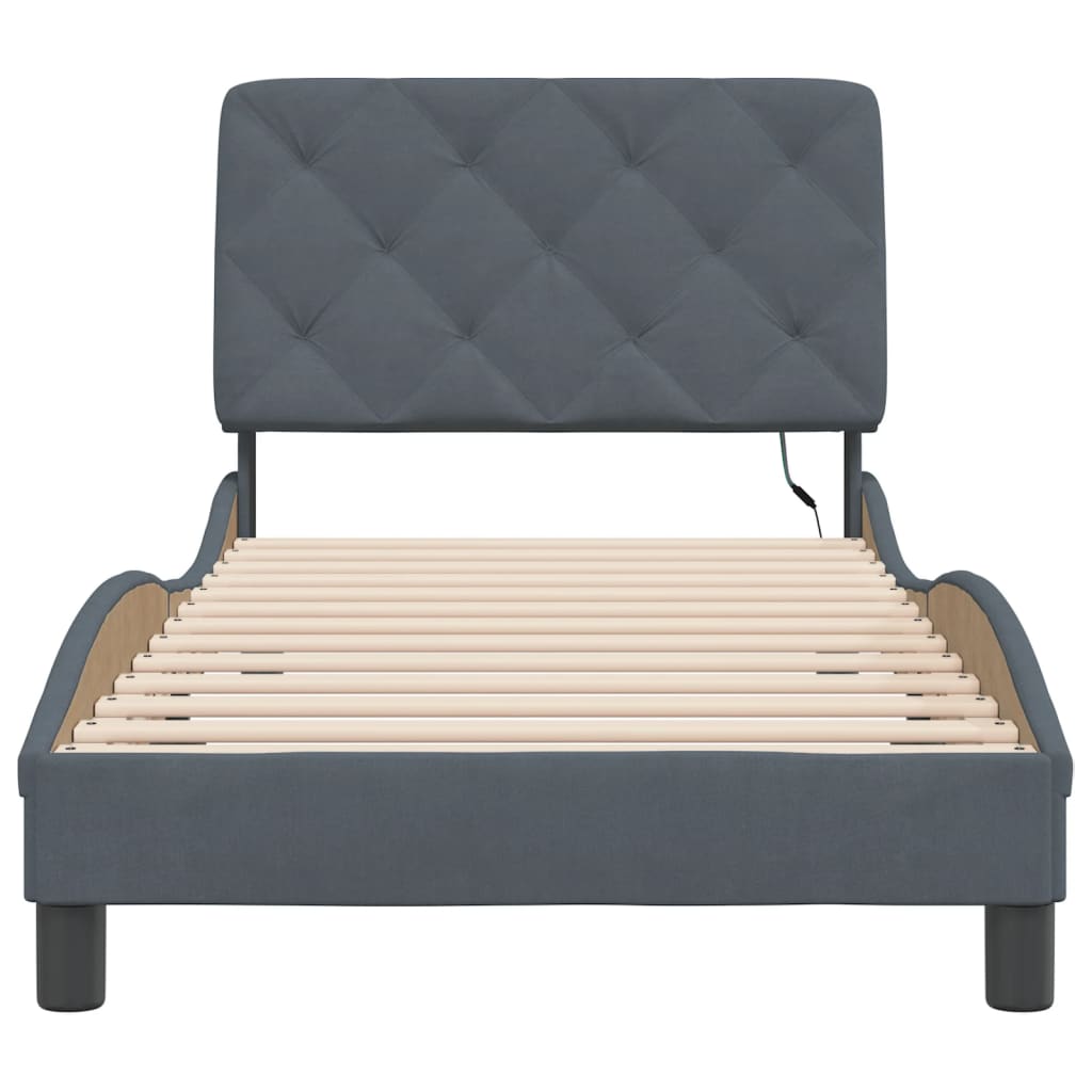 Bed Frame with LED without Mattress Dark Grey 90x190 cm Velvet