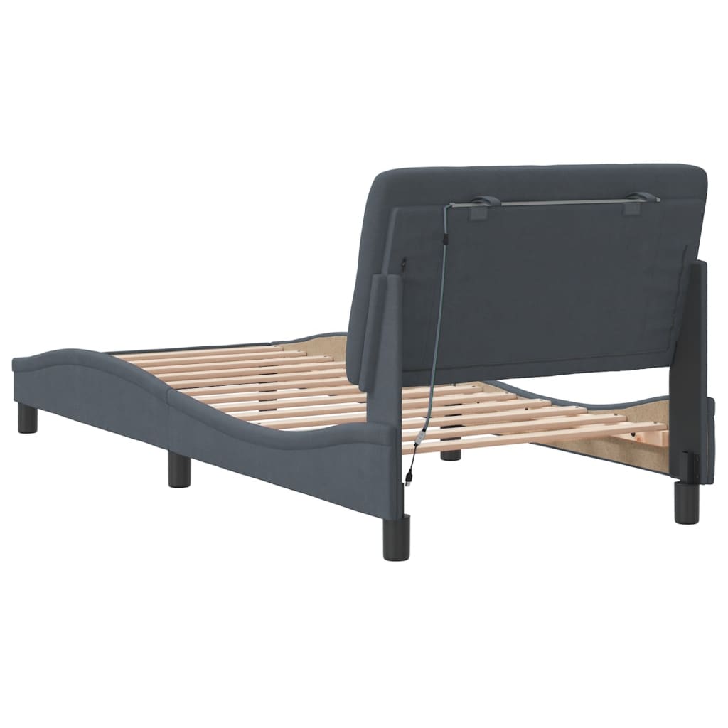 Bed Frame with LED without Mattress Dark Grey 90x190 cm Velvet