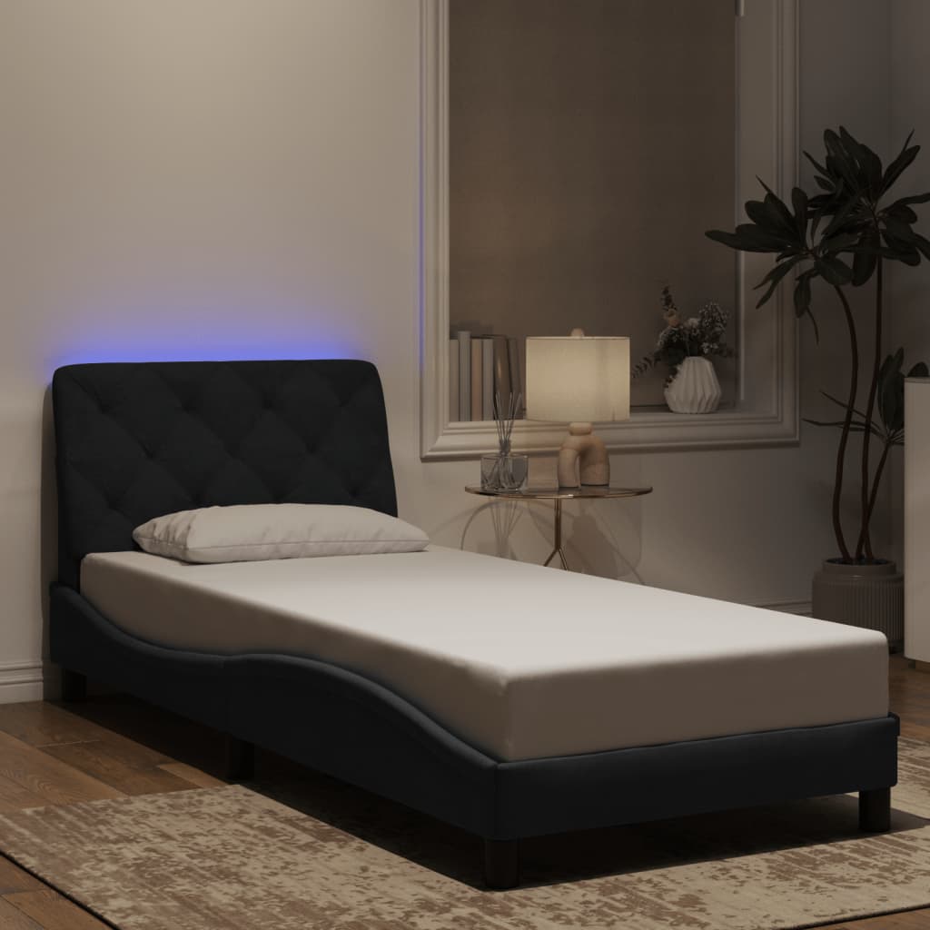 Bed Frame with LED without Mattress Black 90x190 cm Velvet