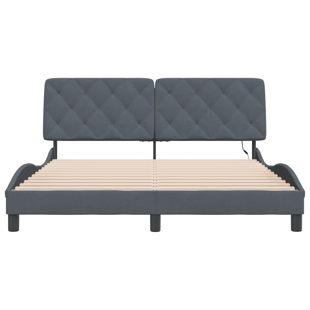 Bed Frame with LED without Mattress Dark Grey 152x203 cm Queen Velvet