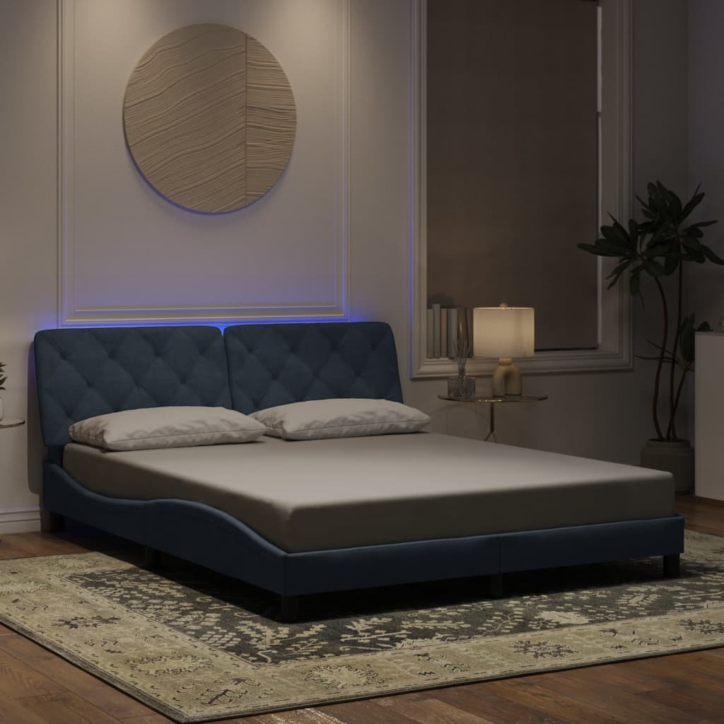 Bed Frame with LED without Mattress Dark Grey 152x203 cm Queen Velvet