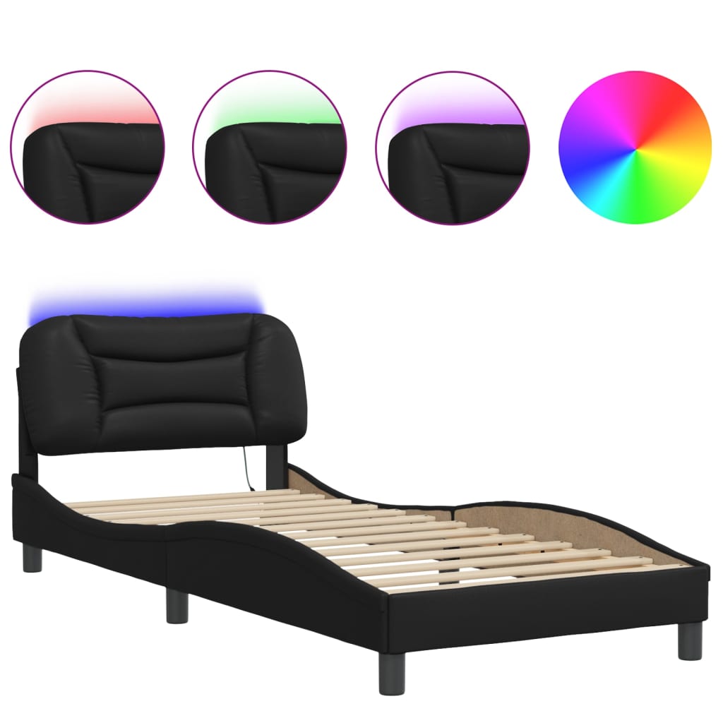 Bed Frame with LED without Mattress "Hvar" Black 90x190 cm
