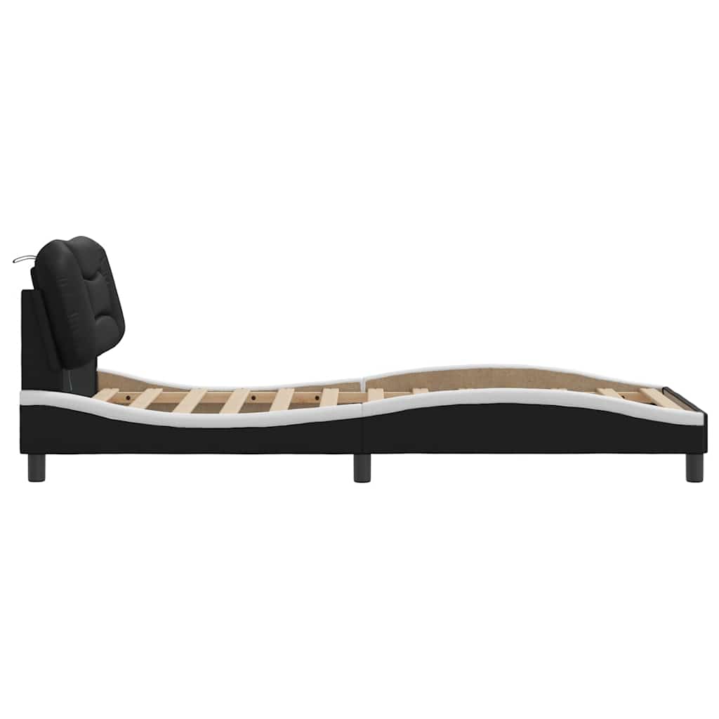 Bed Frame with LED without Mattress "Hvar" Black and White 90x190 cm