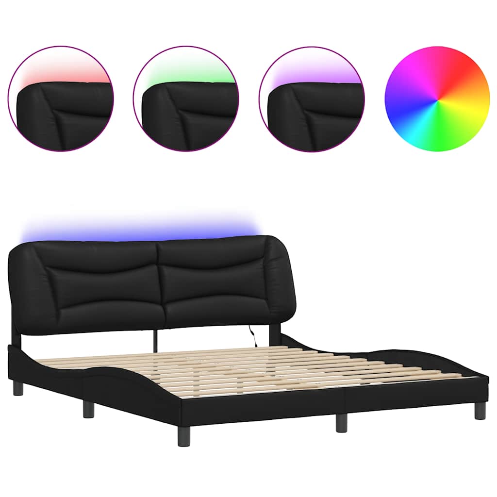Bed Frame with LED without Mattress "Hvar" Black 180x200 cm
