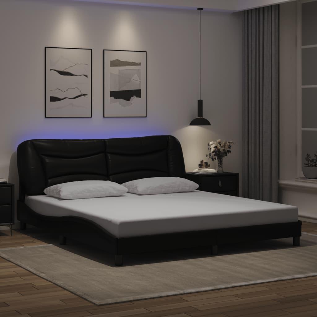 Bed Frame with LED without Mattress Black 183x203 cm King