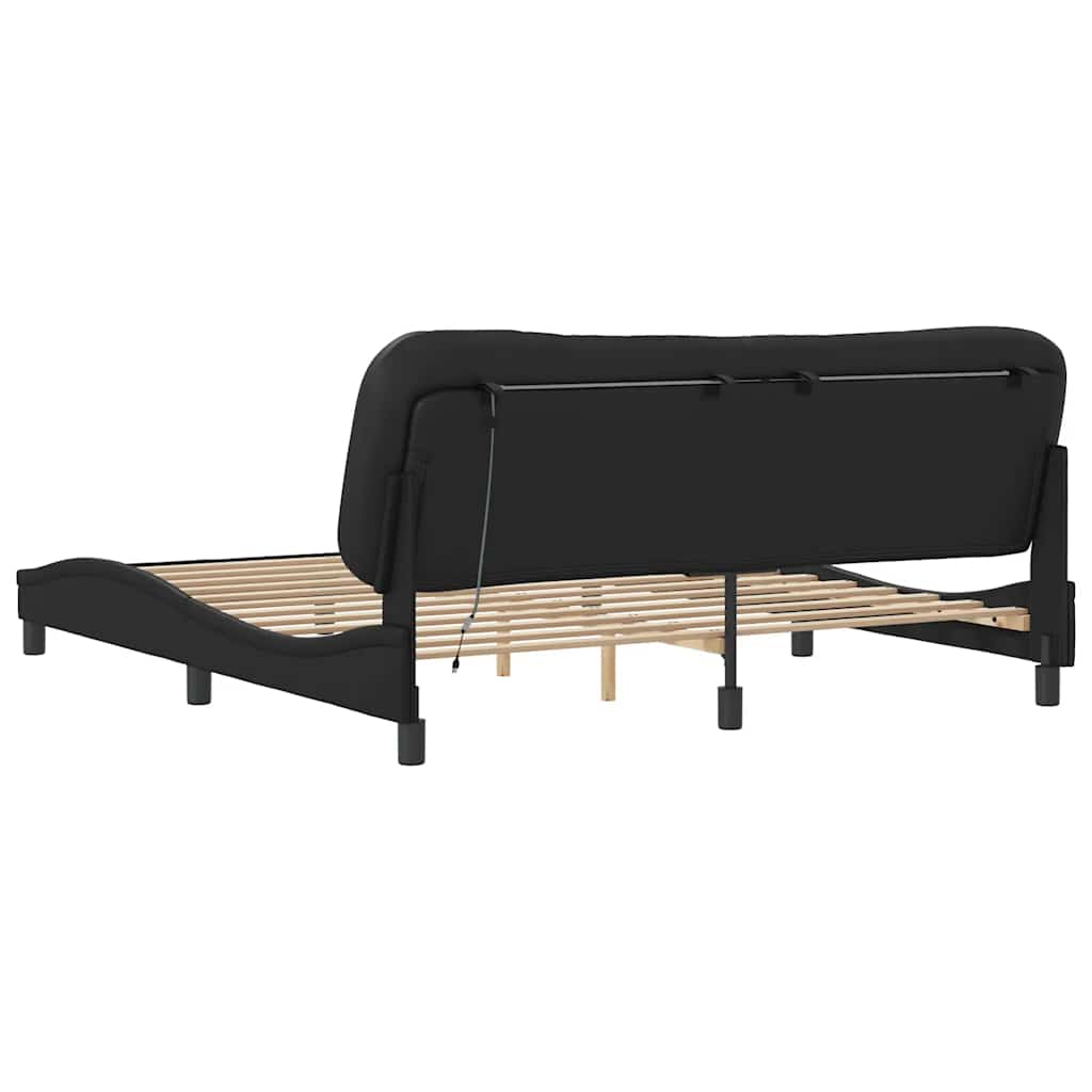 Bed Frame with LED without Mattress "Hvar" Black 180x200 cm