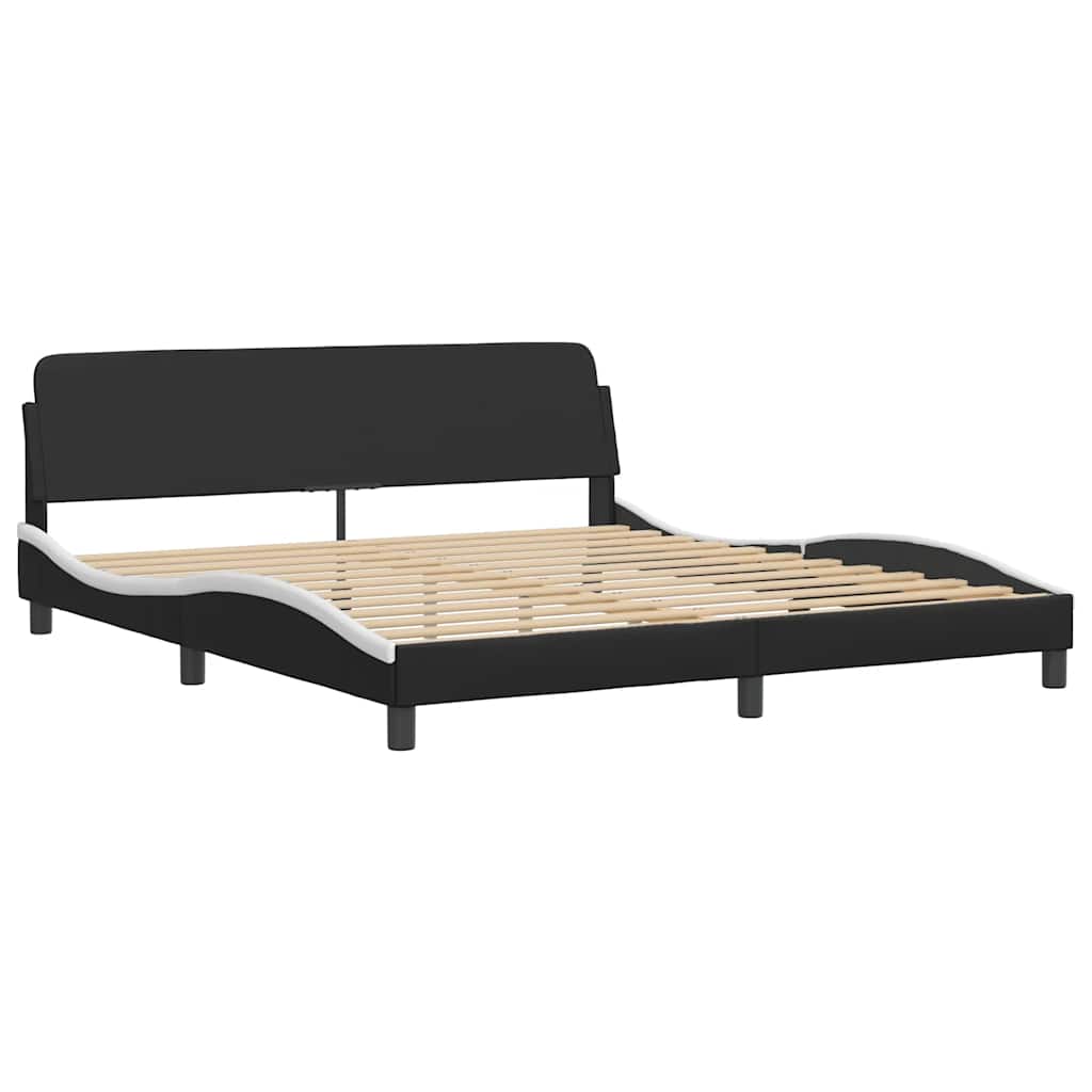 Bed Frame with LED without Mattress "Hvar" Black and White 180x200 cm
