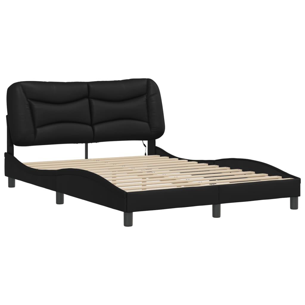 Bed Frame with LED without Mattress "Hvar" Black 137x190 cm Double