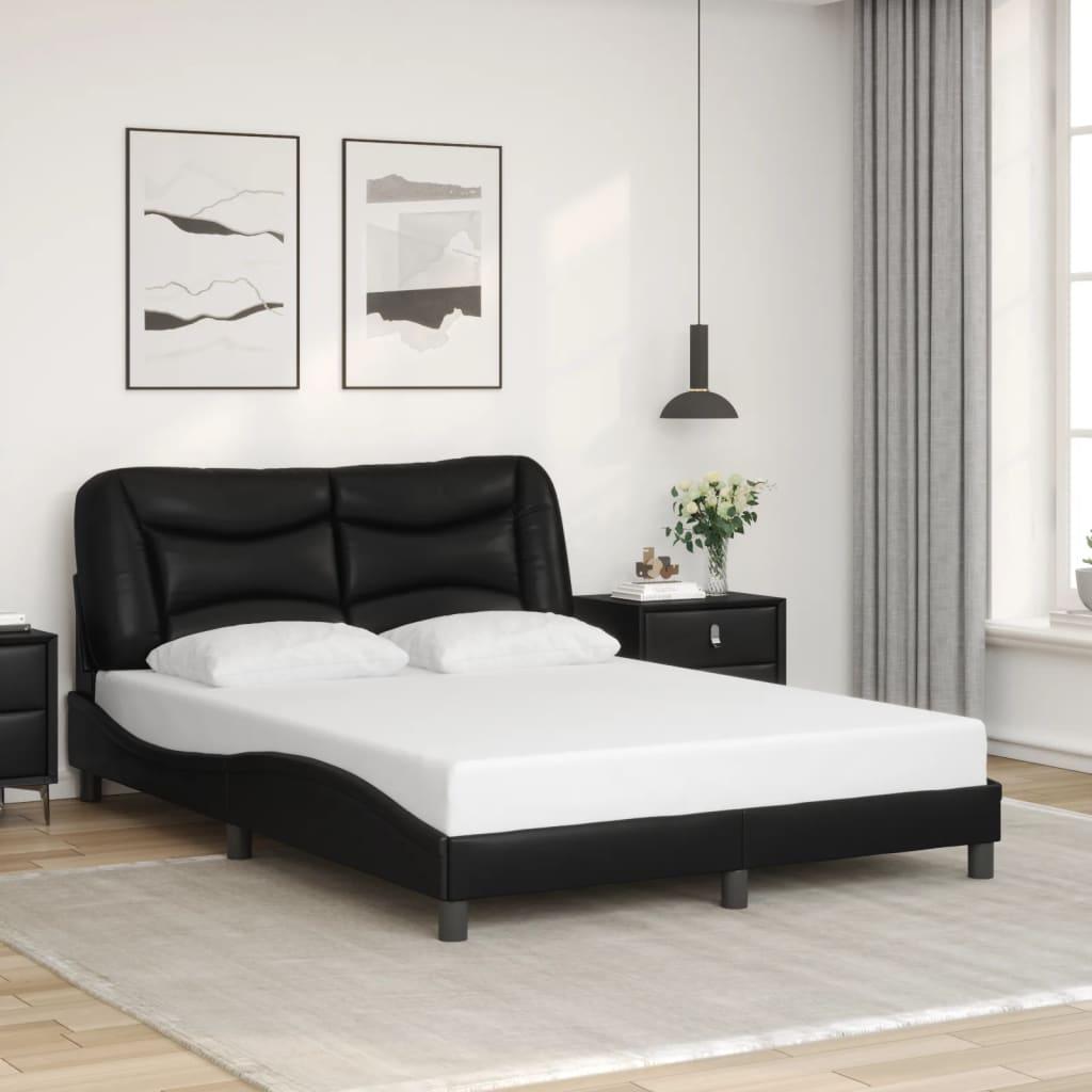 Bed Frame with LED without Mattress "Hvar" Black 137x190 cm Double