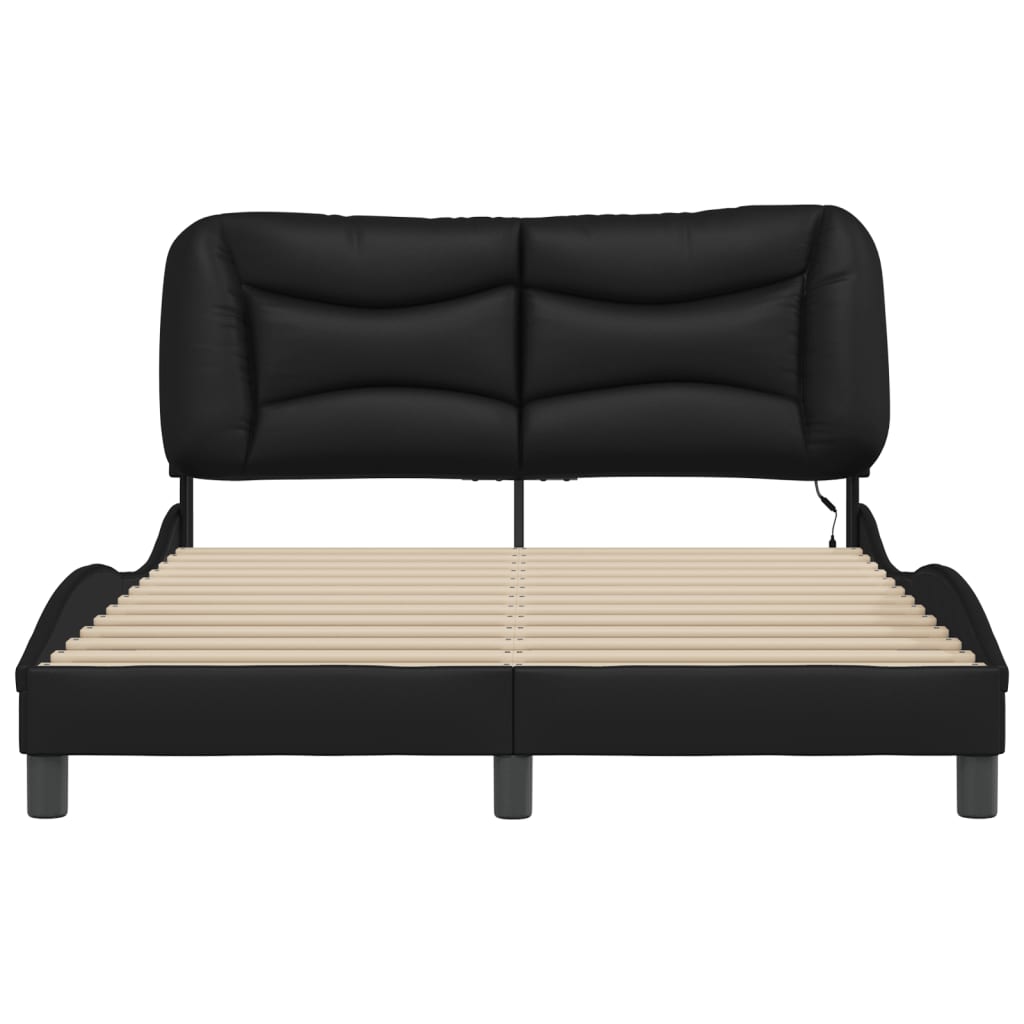 Bed Frame with LED without Mattress "Hvar" Black 137x190 cm Double