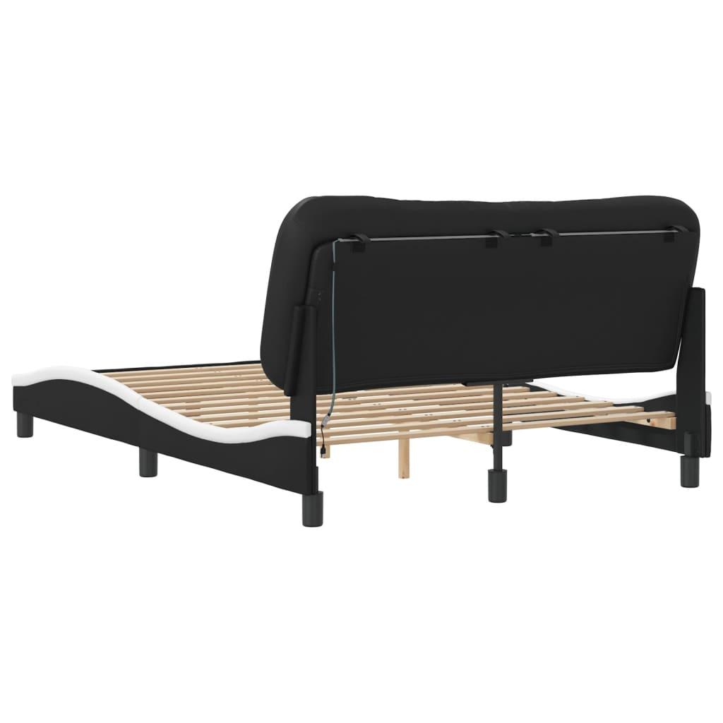 Bed Frame with LED without Mattress "Hvar" Black and White 137x190 cm