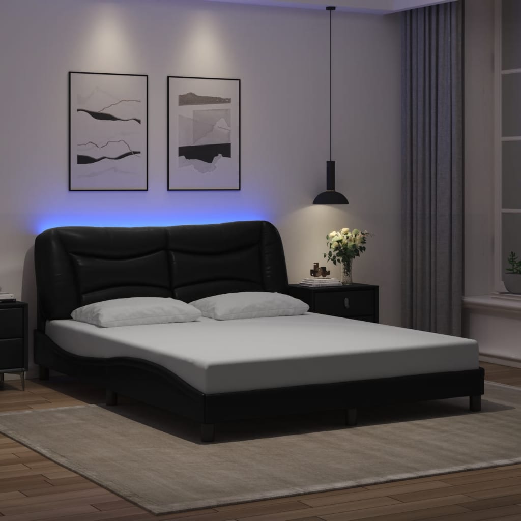 Bed Frame with LED without Mattress "Hvar" Black 152x203 cm